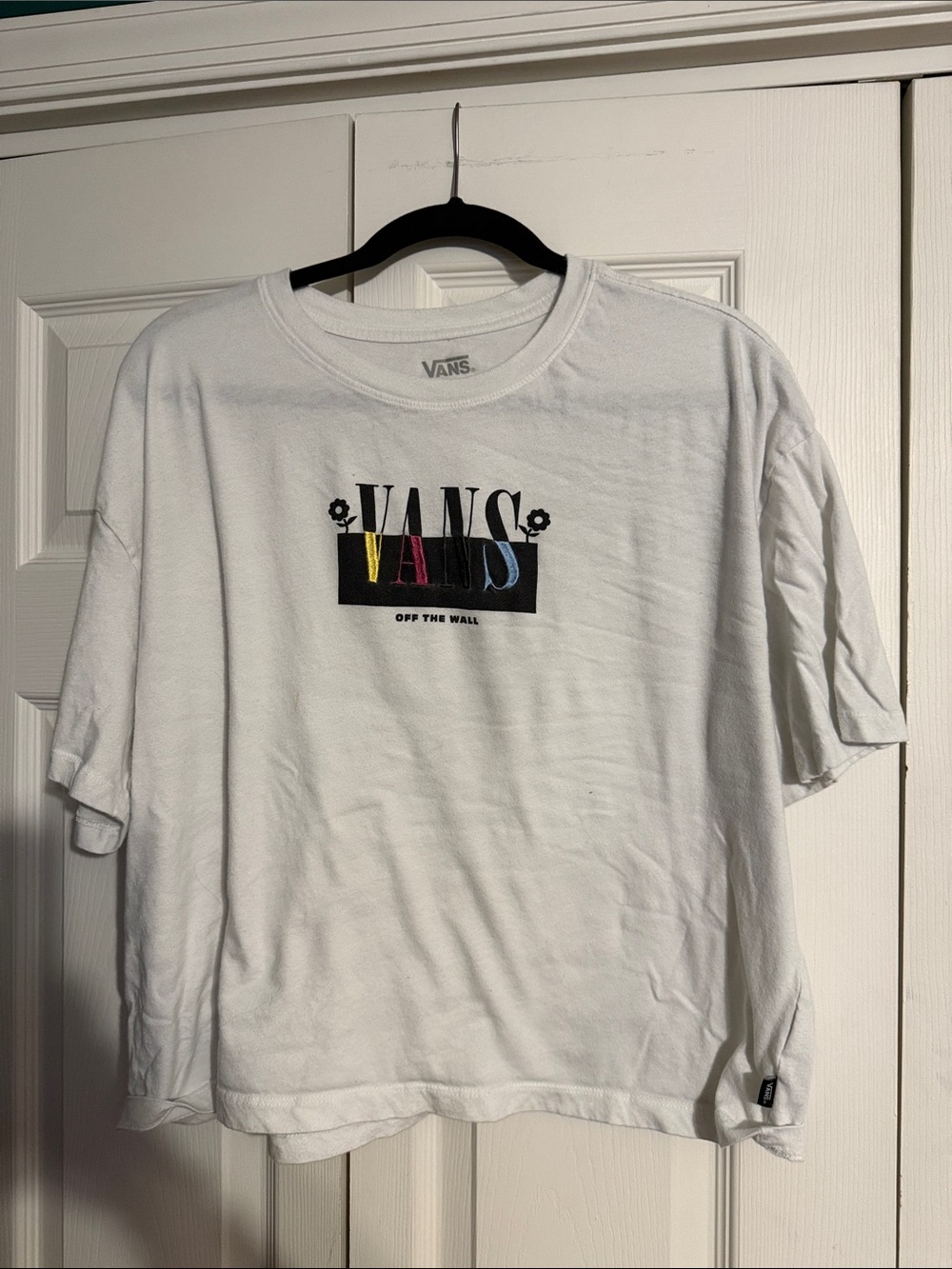 Vans White Short-Sleeve Logo Tee with Multicolor Lettering